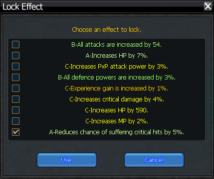 Fairy Effect Lock selection window